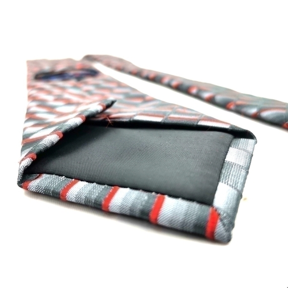 Apt 9 Red and Gray Polyester Modern Traditional Long Neck Tie Geometric Design - Picture 5 of 8